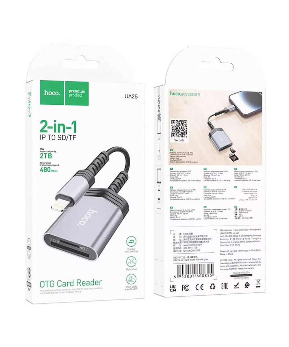 Hoco UA25 Lightning 2 in 1 Card Reader